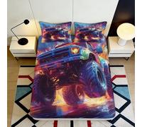 3D Printed Monster Truck Fitted Sheet Microfiber Soft Durable for Bedroom Dorm Bed Cover Colorful Art Decor 90x200x25cm