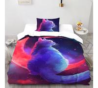 3D Printed Moon And Cat Quilt Cover Cute Pet Animal Bedding Set 2Pcs Luxury Microfiber with Pillowcases,Hidden Zipper for Kid Teens Single（135x200cm） Modern Home Decor