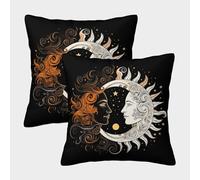 3D Printed Moon And Sun Throw Pillow Covers Art Style Throw Pillow Case Decorative Super Soft Pack of 2 for Patio,Couch, Tent, Balcony And Sofa 45x45cm
