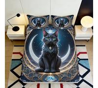3D Printed Moon Black Cat Fitted Sheet Microfiber Soft Breathable Celestial Bed Cover for Bedroom Guest Room Decor 90x200x25cm
