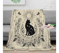 3D Printed Moon cat art Blanket Ultra Soft Microfiber Bedding Warm Cosy Vintage mystical design Throw Blanket Thoughtful Gift for Friends Families Loved Ones 50x60inch(127x152cm)