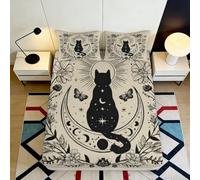 3D Printed Moon Cat Fitted Sheet Microfiber Soft Artistic Black White Butterfly Bed Sheet for Bedroom Guestroom Decor 90x200x25cm
