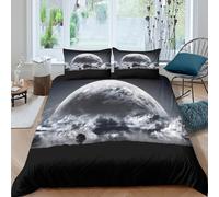 3D Printed Moon Duvet Cover, Microfiber Comforter Cover Hidden Zipper for