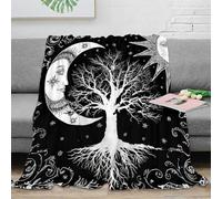 3D Printed Moon face art Bed Blanket Microfiber Ultra Warm Thermal Bedding Soft Black white mystical design Cosy Throw Machine Washable No Shedding for Men Women Kids Households 80×90inch(200x230cm)
