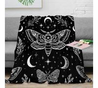 3D Printed moon moth art Bedding Blanket Microfiber Ultra Soft Warm Bedding black white mystical Couch Blanket Wrinkle Resistant Machine Washable for Adults Couples Households 70×80inch(180x200cm)