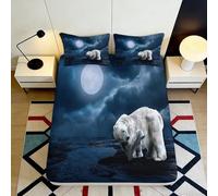 3D Printed Moon Night Polar Bear Fitted Sheet Microfiber Soft Non-slip Bed Cover for Bedroom Dorm Mattress Decor 90x200x25cm