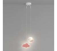 3d Printed Moon Pendant Light, Dimmable Led Lamp With Blue Stars, Milk White Planet Ceiling Light For Kids Bedroom Nursery Decor Pink Clouds