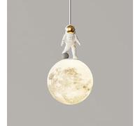 3D Printed Moon Pendant Light - LED Astronaut Ceiling Lamp for Kids Room, Modern Milk White Sphere Chandelier