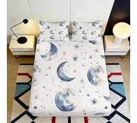 3D Printed Moon Star Fitted Sheet Microfiber Soft Blue Celestial Sun Mattress Cover Bedroom Dorm Decor 90x200x25cm