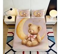 3D Printed Moon Teddy Bear Fitted Sheet Microfiber Deep Pocket Non-Slip for Adults Bedroom Bedding Set Teddy Bear Mattress Fitted Cover 140x200x25cm