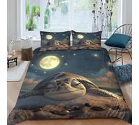 3D Printed Moon Turtle Duvet Cover, Microfiber Comforter Cover Hidden