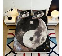 3D Printed Moon Yin Yang Fitted Sheet Microfiber Soft Anti-Slip Black White Bed Cover for Bedroom Guest Room Decor 90x200x25cm