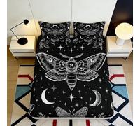 3D Printed Moth Moon Fitted Sheet Microfiber Deep Pocket Full Wrap Bedroom Bedding Starry Night Mattress Fitted Cover Washable 120x200x25cm