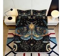 3D Printed Moth Pattern Fitted Sheet Microfiber Deep Pocket Non-Slip Bedroom Bedding Full Wrap Starry Mattress Fitted Cover Washable Adult 90x200x25cm