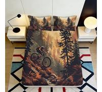 3D Printed Mountain Bike Fitted Sheet Microfiber Deep Pocket Bedroom Bedding Forest Mattress Fitted Cover Non-Slip for Home 160x200x25cm