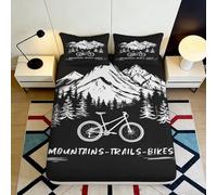 3D Printed Mountain Bike Fitted Sheet Microfiber Deep Pocket Bedroom Bedding Mountain Mattress Fitted Cover Elastic Hem Non-Slip Washable 140x200x25cm