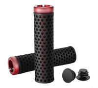 3D printed mountain bike grips with lock on system and shock absorption for enhanced grip and reduced vibrations on off road trails (black-red)