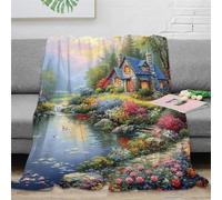 3D Printed Mountain Cottage Blankets Ultra-soft Super Soft Cozy Fuzzy Warm Throws with Anti-wrinkle/anti-tarnishing Lightweight Kids Boys Girls Christmas Birthday Present Present 60x80inch(150x200cm)