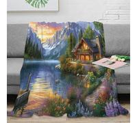 3D Printed Mountain Cottage Throw Blanket Soft And Warm Super Soft Cozy Fuzzy Warm Throws with Anti-wrinkle/anti-tarnishing Lightweight for Bed And Sofa And Couch, Kids Adults 40x50inch(100x130cm)