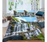 3D Printed Mountain River King Size Duvet Cover Set 3 Piece Microfibre Bedding Set Natural Scenery Quilt Cover 230x220 cm with 2 Pillowcases 50x75 cm and Zipper Closure k.2442
