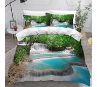 3D Printed Mountain River Single Duvet Cover Set 3 Piece Microfibre Bedding Set Natural Scenery Quilt Cover 135x200 cm with 2 Pillowcases 50x75 cm and Zipper Closure k.6827
