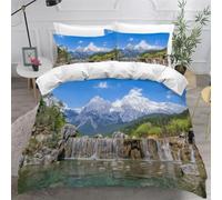 3D Printed Mountain River Super King Duvet Cover Set 3 Piece Microfibre Bedding Set Natural Scenery Quilt Cover 260x220 cm with 2 Pillowcases 50x75 cm and Zipper Closure k.7294