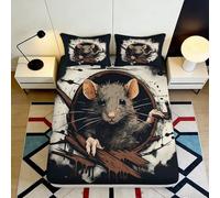 3D Printed Mouse Hole Fitted Sheet Microfiber Deep Pocket Bedroom Bedding Non-Slip Mouse Hole Mattress Fitted Cover Full Wrap for Home Use 160x200x25cm