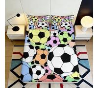3D Printed Multicolor Soccer Ball Fitted Sheet Microfiber Soft Non-slip Bed Cover for Bedroom Dorm Guest Room Decor 90x200x25cm