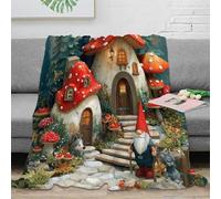 3D Printed Mushroom house Throw Blanket Microfiber Soft Warm Bedding Breathable Fantasy fairy tale Warm Blanket Lightweight All Season for Dorm Dwellers University Students 70×80inch(180x200cm)