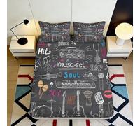 3D Printed Music Graffiti Fitted Sheet Microfiber Deep Pocket Elastic Edge Bedroom Bedding Set Musical Notes Mattress Fitted Cover Washable for Teens Adults 180x200x25cm