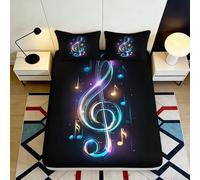 3D Printed Music Note Fitted Sheet Microfiber Black Bed Cover for Bedroom Dorm Mattress Protection Decorative 90x200x25cm