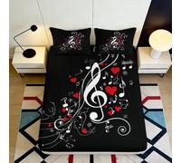 3D Printed Music Note Fitted Sheet Microfiber Deep Pocket Non-Slip Bedroom Bedding Musical Mattress Fitted Cover Washable 180x200x25cm