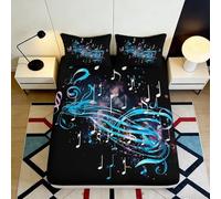 3D Printed Music Notes Fitted Sheet Microfiber Deep Pocket Bedroom Bedding Set Musical Pattern Mattress Fitted Cover Full Wrap Protection 200x200x25cm