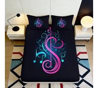 3D Printed Music Notes Fitted Sheet Microfiber Soft Black Bedroom Decor Treble Clef Bed Cover Mattress Protection 90x200x25cm