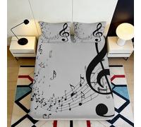 3D Printed Music Pattern Fitted Sheet Microfiber Deep Pocket Non-Slip Bedroom Decor Musical Note Mattress Fitted Cover Washable for Adults Teens 120x200x25cm