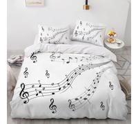 3D Printed Musical Note King Size Duvet Cover Set 3 Piece Microfibre Bedding Set Music Style Quilt Cover 230x220 cm with 2 Pillowcases 50x75 cm and Zipper Closure i.5933