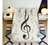 3D Printed Musical Notes Fitted Sheet Microfiber Deep Pocket Bedroom Bedding Music Pattern Mattress Fitted Cover Washable 160x200x25cm