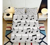 3D Printed Musical Notes Fitted Sheet Microfiber Deep Pocket Non-Slip Bedroom Bedding Music Mattress Fitted Cover Washable Full Wrap for All Ages 180x200x25cm