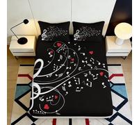 3D Printed Musical Notes Fitted Sheet Microfiber Non-Slip Deep Pocket Music Theme Mattress Fitted Cover Full Wrap Washable for Bedroom Adults Teenagers 120x200x25cm