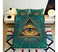 3D Printed Mystic Pattern Fitted Sheet Microfiber Deep Pocket Bedroom Bedding All-Seeing Eye Mattress Fitted Cover Non-Slip Washable Wrap 200x200x25cm