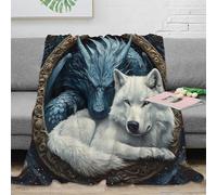 3D Printed mythical dragon Thermal Blanket Microfiber Warm Thermal Bedding Soft fantasy wolf art Fluffy Blanket Luxurious Gift for Friends Colleagues Loved Ones 50x60inch(127x152cm)