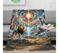 3D Printed mythical lion Warm Blanket Microfiber Ultra Warm Thermal Bedding fantasy ancient ruins Travel Blanket Compact Portable Non Pilling for Campers Travellers Families 50x60inch(127x152cm)