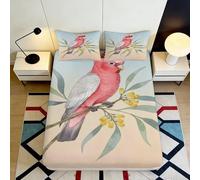 3D Printed Nature Bird Fitted Sheet Microfiber Non-Slip Deep Pocket Bedding for Adults Botanical Bird Mattress Fitted Cover Washable Elastic Hem 90x200x25cm