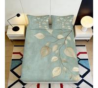 3D Printed Nature Leaf Fitted Sheet Microfiber Deep Pocket Full Wrap Bedroom Bedding Leaf Mattress Fitted Cover Non-Slip Washable 180x200x25cm
