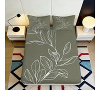 3D Printed Nature Leaf Fitted Sheet Microfiber Deep Pocket Non-Slip Bedroom Bedding Nature Style Mattress Fitted Cover for All Ages 120x200x25cm