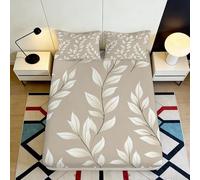 3D Printed Nature Leaf Pattern Fitted Sheet Microfiber Non-Slip Deep Pocket Bedroom Bedding Set Nature Leaves Mattress Fitted Cover Washable for Home 140x200x25cm