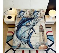 3D Printed Nautical Lighthouse Fitted Sheet Microfiber Deep Pocket Non-Slip Bedroom Ocean Mattress Fitted Cover Full Wrap Washable 140x200x25cm