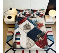 3D Printed Nautical Lighthouse Fitted Sheet Microfiber Deep Pocket Non-Slip Full Wrap Ocean Style Mattress Fitted Cover Bedroom Bedding 140x200x25cm