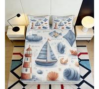 3D Printed Nautical Style Fitted Sheet Microfiber Deep Pocket Bedroom Bedding Sea Theme Mattress Fitted Cover for Adult Teen 120x200x25cm