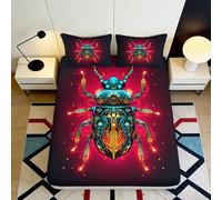 3D Printed Neon Beetle Fitted Sheet Microfiber Soft Anti-Slip Psychedelic Insect Bed Cover for Bedroom Home Decor 90x200x25cm